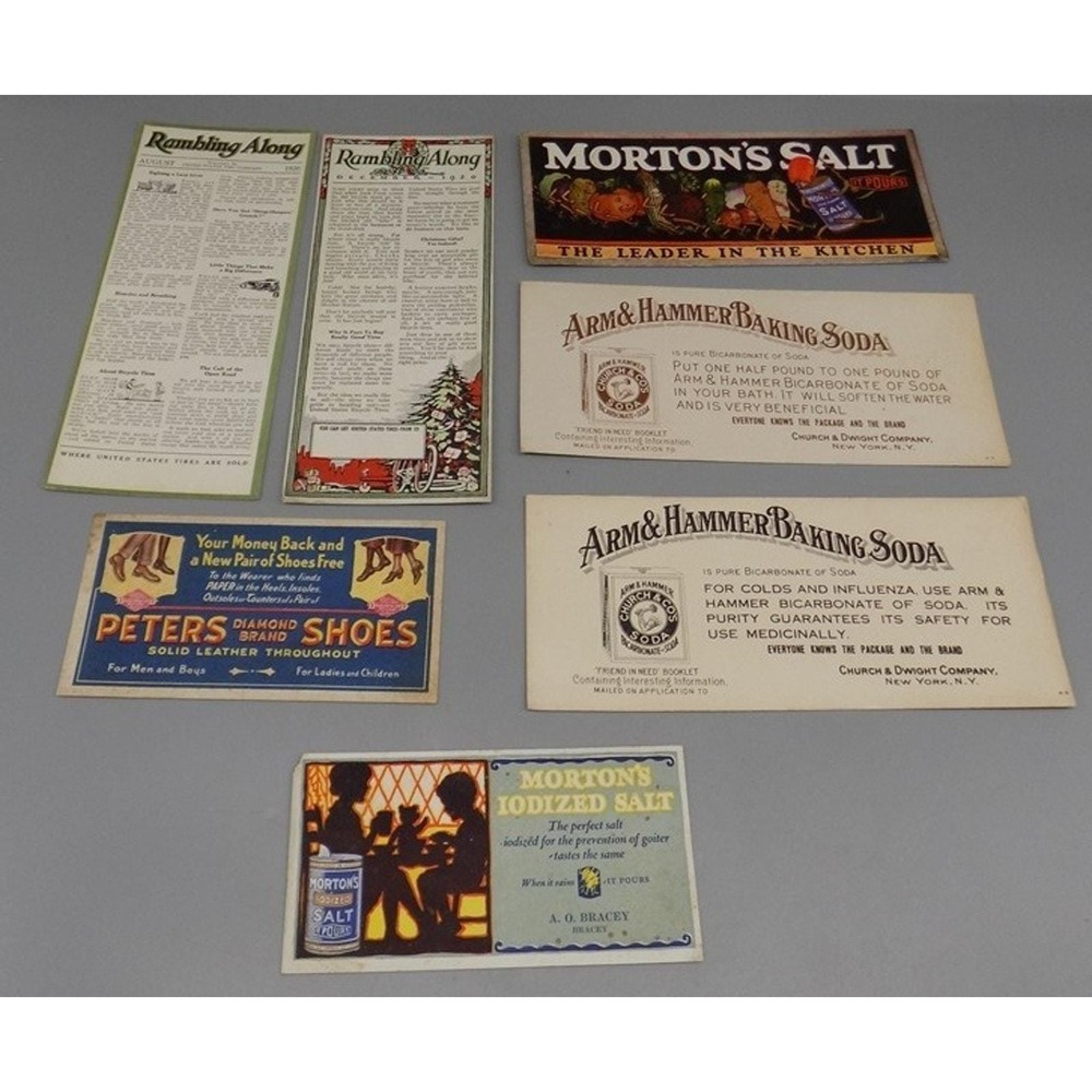 7 Antique Advertising Ink Blotters Arm Hammer Morton Salt Peters Shoes US Tires
